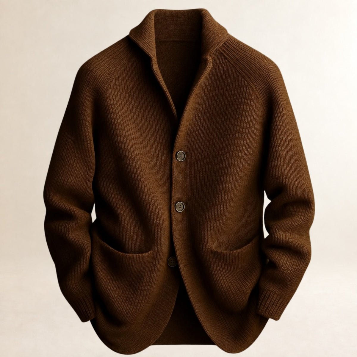 Men's Button-Front Cardigan, Shawl Collar, Raglan Sleeves, Patch Pockets, Tailored Fit