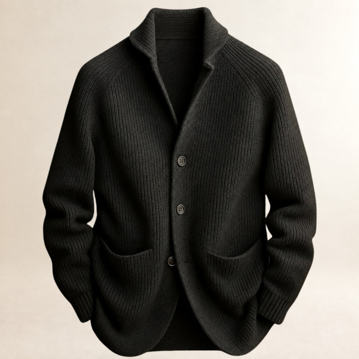 Men's Button-Front Cardigan, Shawl Collar, Raglan Sleeves, Patch Pockets, Tailored Fit