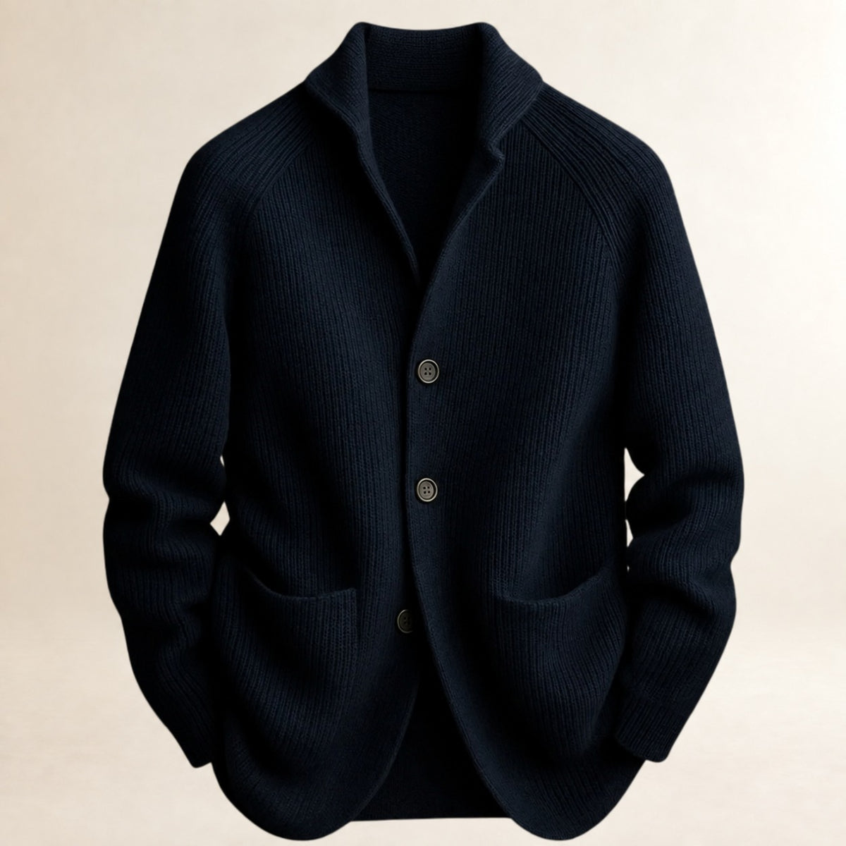 Men's Button-Front Cardigan, Shawl Collar, Raglan Sleeves, Patch Pockets, Tailored Fit