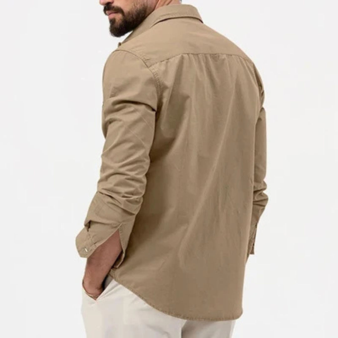 Men's Button-Up Shirt Wrinkle-Resistant Long Sleeve with Dual Flap Chest Pockets, Regular Fit