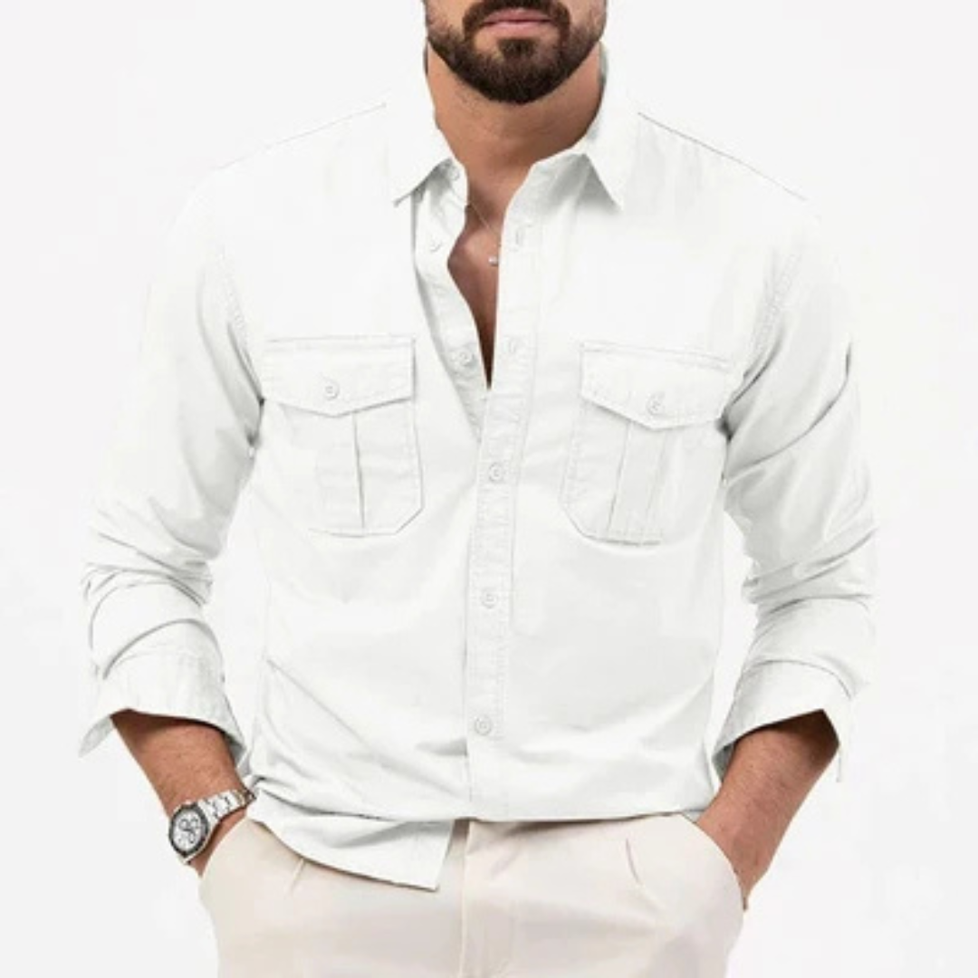 Men's Button-Up Shirt Wrinkle-Resistant Long Sleeve with Dual Flap Chest Pockets, Regular Fit