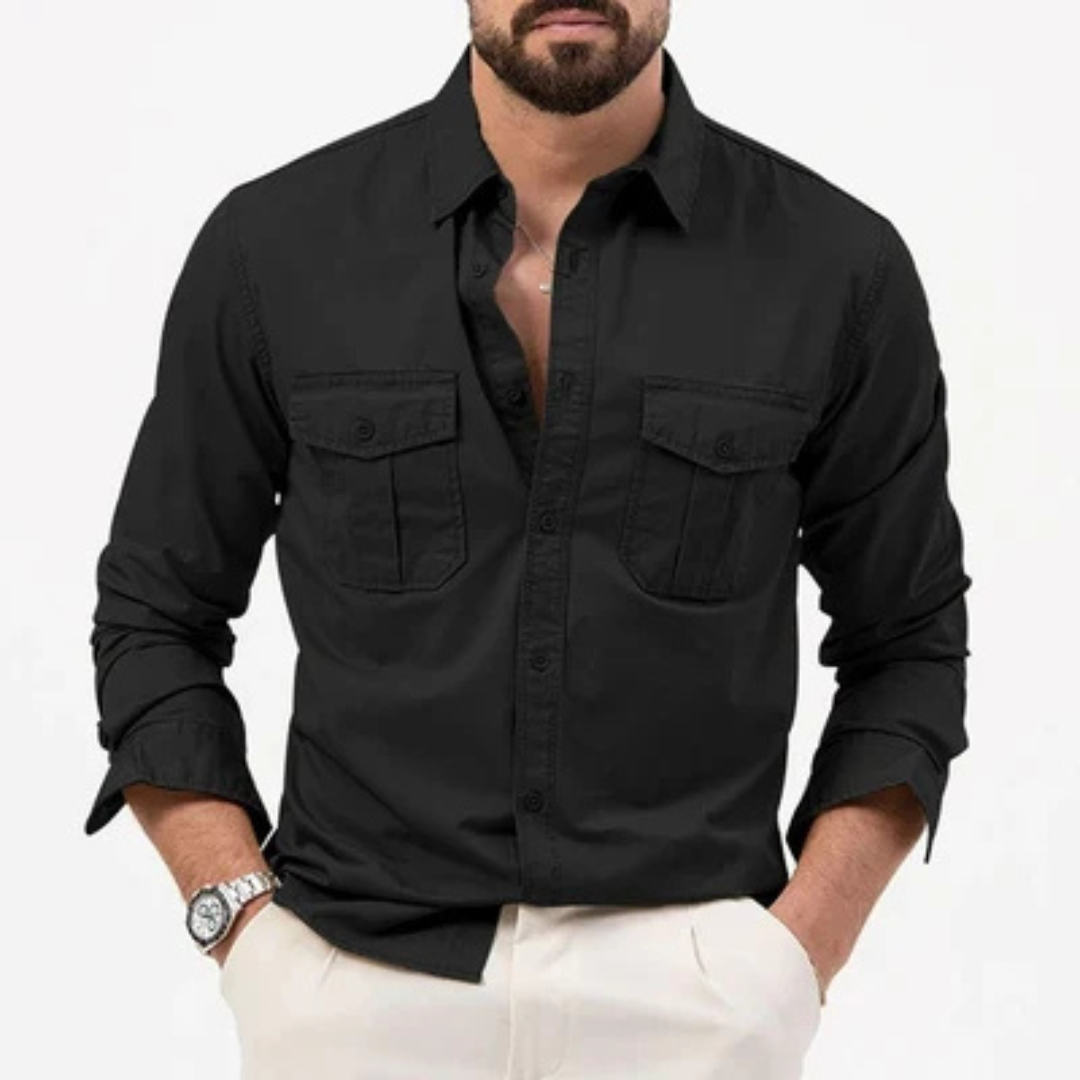 Men's Button-Up Shirt Wrinkle-Resistant Long Sleeve with Dual Flap Chest Pockets, Regular Fit
