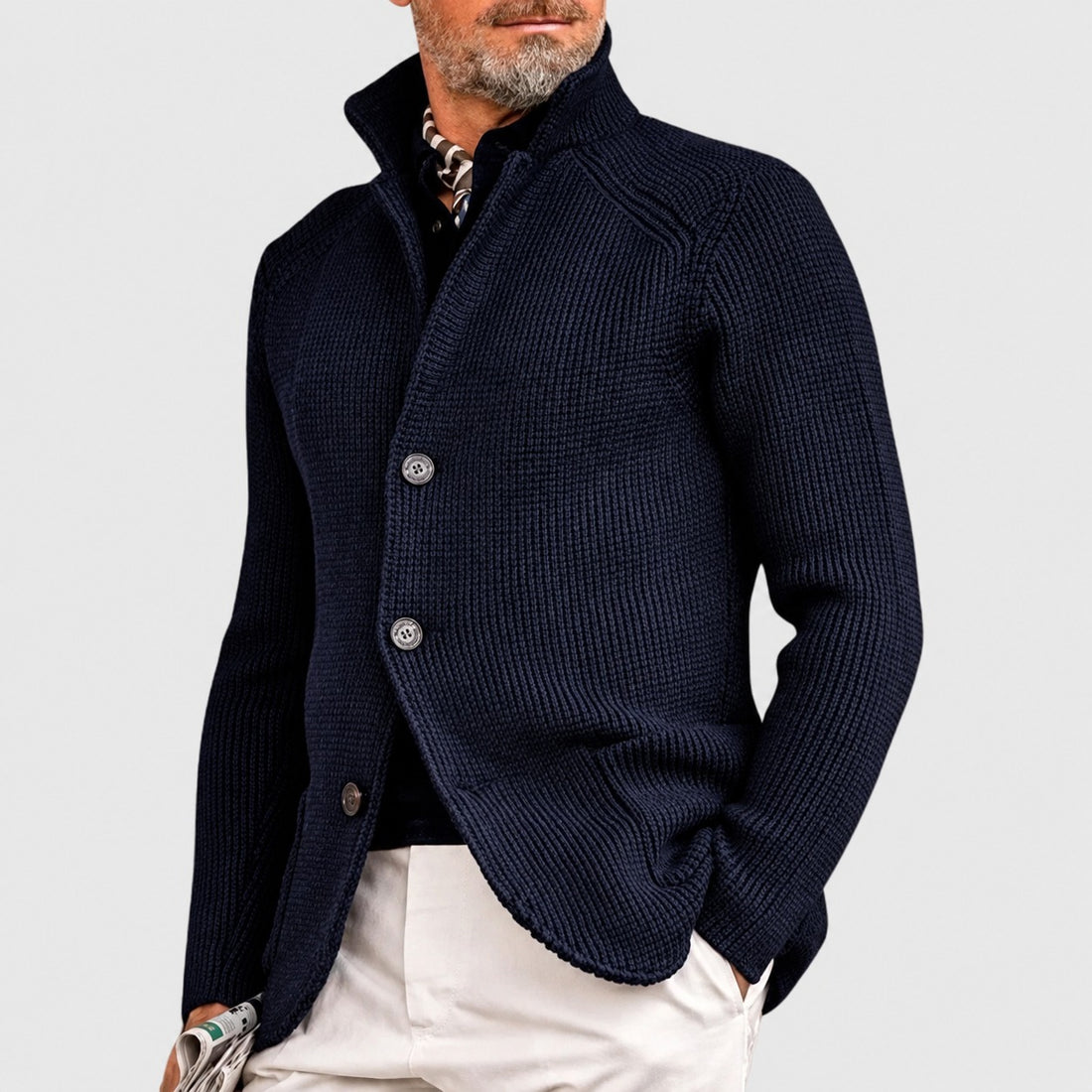 Men's Cardigan - Button Closure with Shawl Collar and Regular Fit