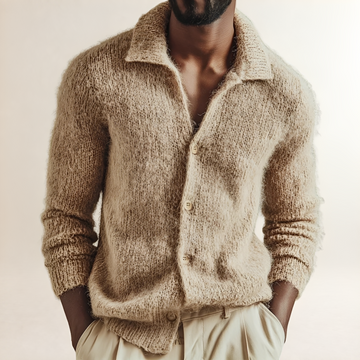 Men's Cardigan Retro Lapel Sweater with Button Closure - Regular Fit