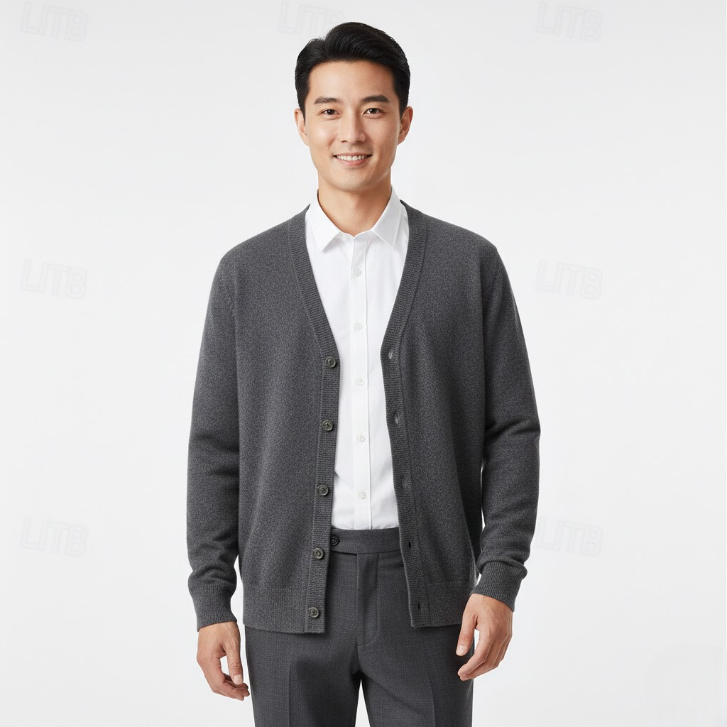 Men's Cardigan - V-Neck, Button Closure, Regular Fit