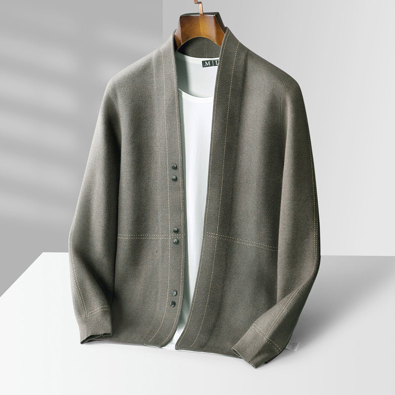 Men's Cardigan with Button Closure and Contrast Stitching - Regular Fit