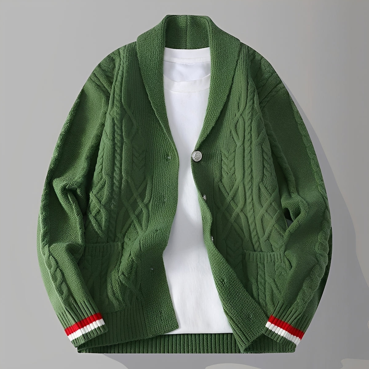 Men's Cardigan with Button Closure and Pockets - Relaxed Fit
