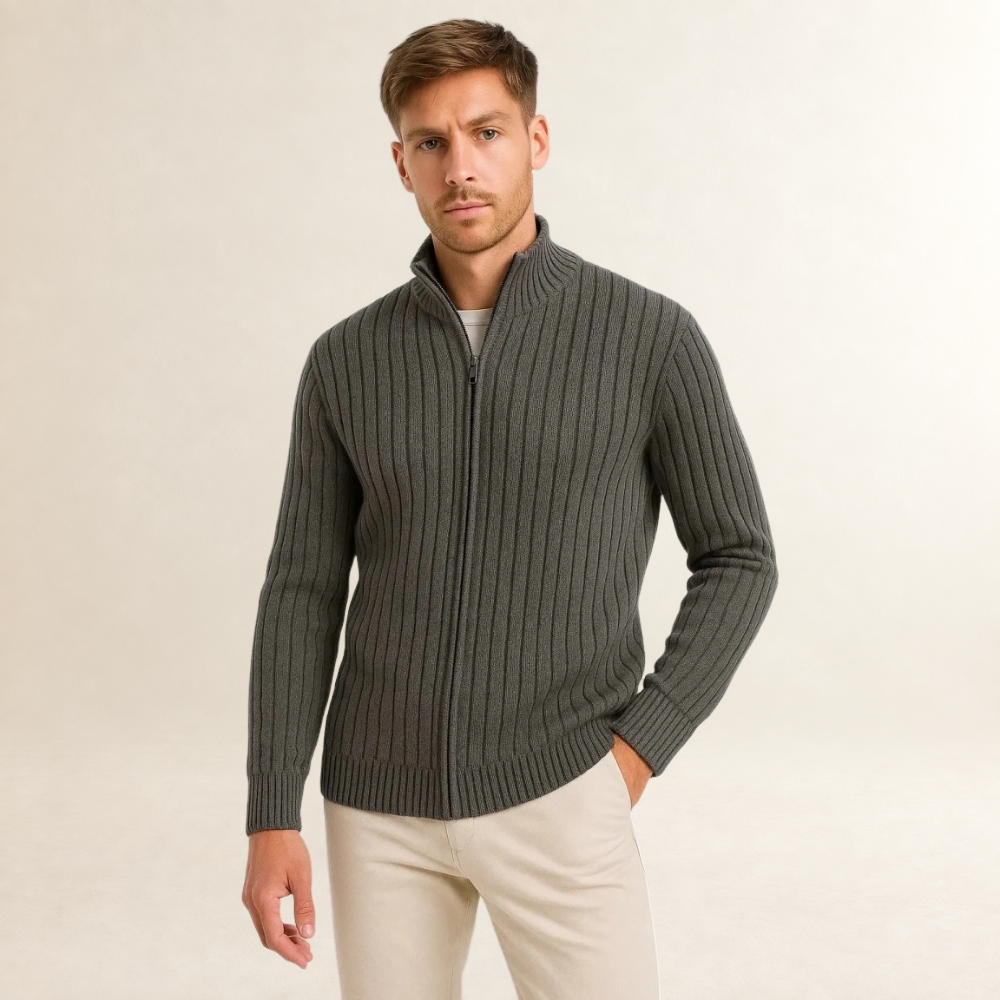 Men's Cardigan with Zip Closure - Lightweight Layering Sweater