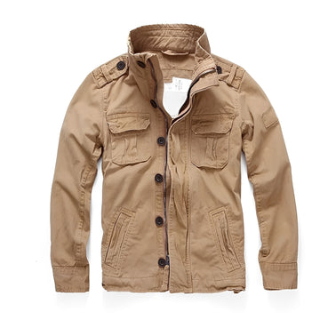 Men's Cargo Jacket with Multi-Pockets and Button Closure - Casual Fit