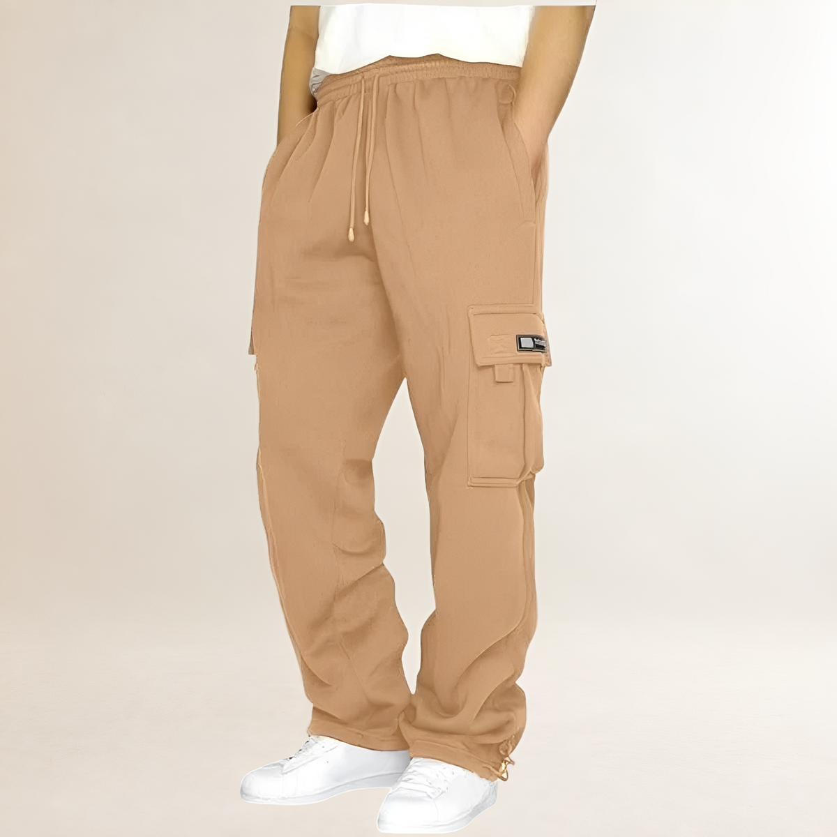 Men's Cargo Joggers with Drawstring Waist, Flap Thigh Pockets, Wide Relaxed Fit