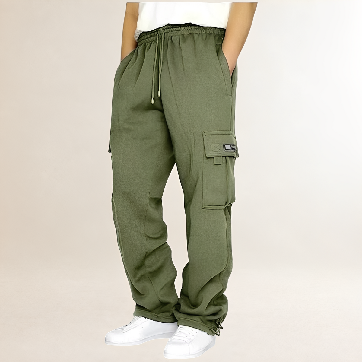 Men's Cargo Joggers with Drawstring Waist, Flap Thigh Pockets, Wide Relaxed Fit