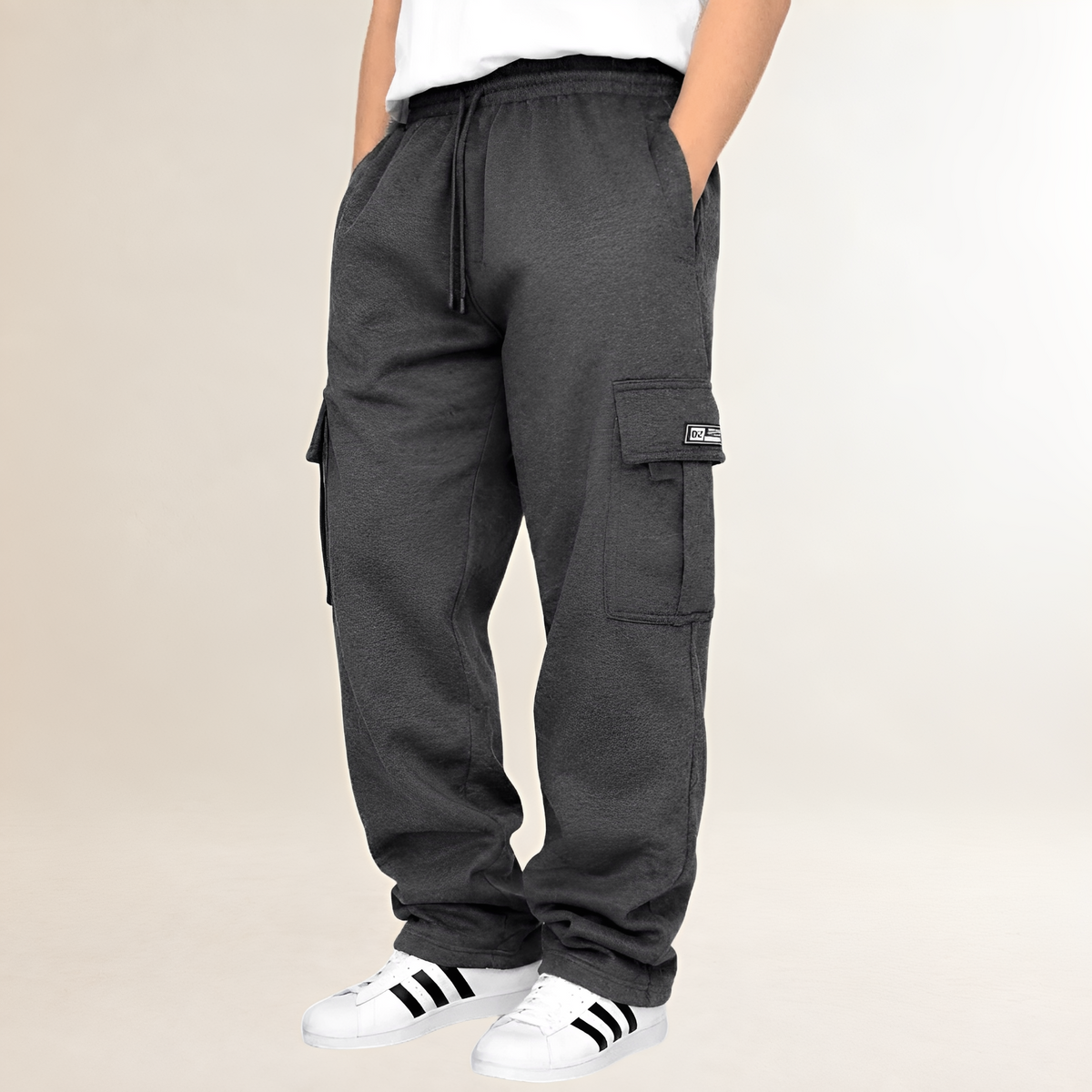Men's Cargo Joggers with Drawstring Waist, Flap Thigh Pockets, Wide Relaxed Fit
