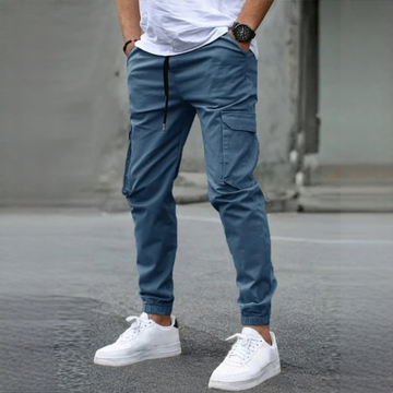 Men's Cargo Pants Slim Tapered Fit with Drawstring Waist, Elastic Ankles & Cargo Pockets