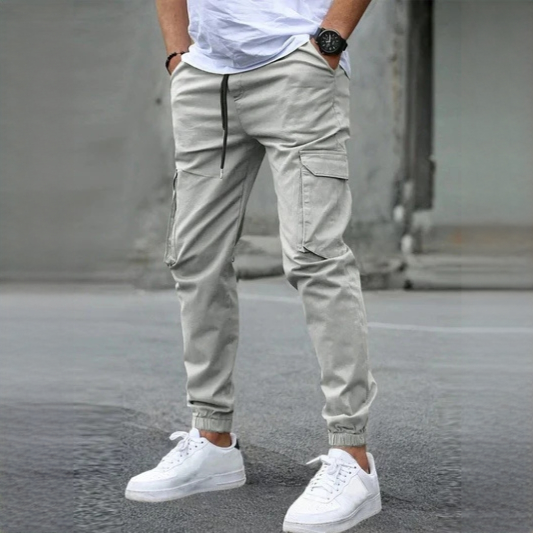 Men's Cargo Pants Slim Tapered Fit with Drawstring Waist, Elastic Ankles & Cargo Pockets