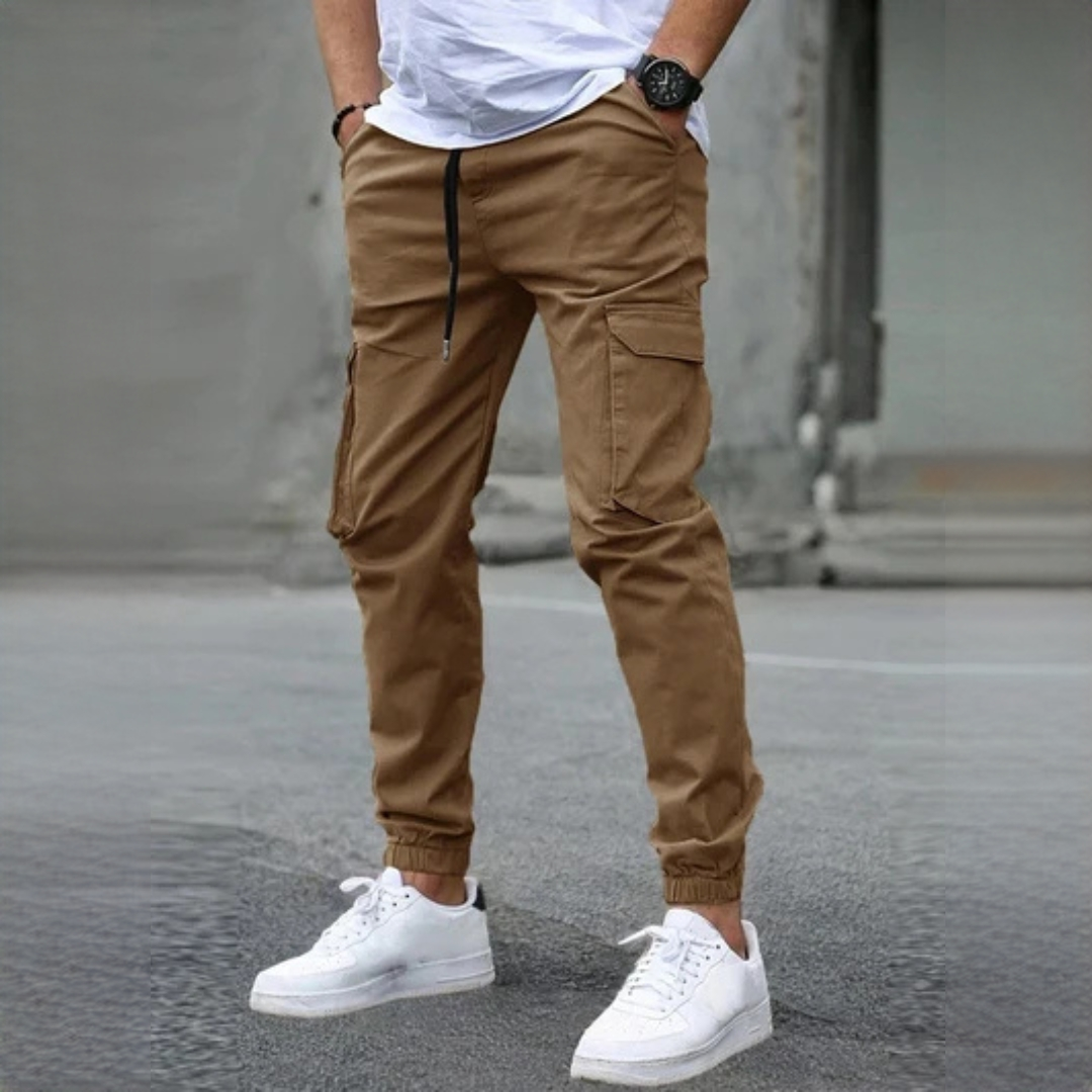 Men's Cargo Pants Slim Tapered Fit with Drawstring Waist, Elastic Ankles & Cargo Pockets