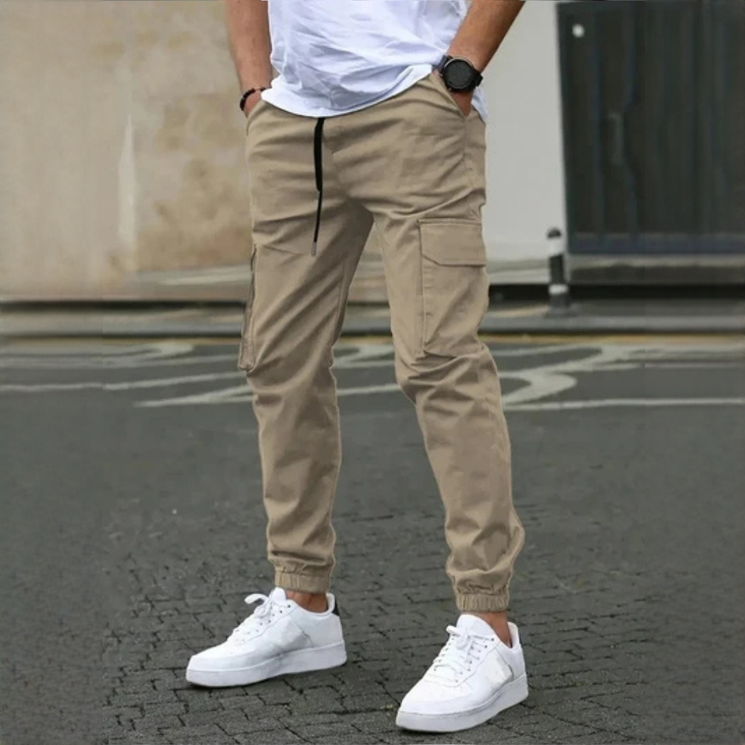 Men's Cargo Pants Slim Tapered Fit with Drawstring Waist, Elastic Ankles & Cargo Pockets