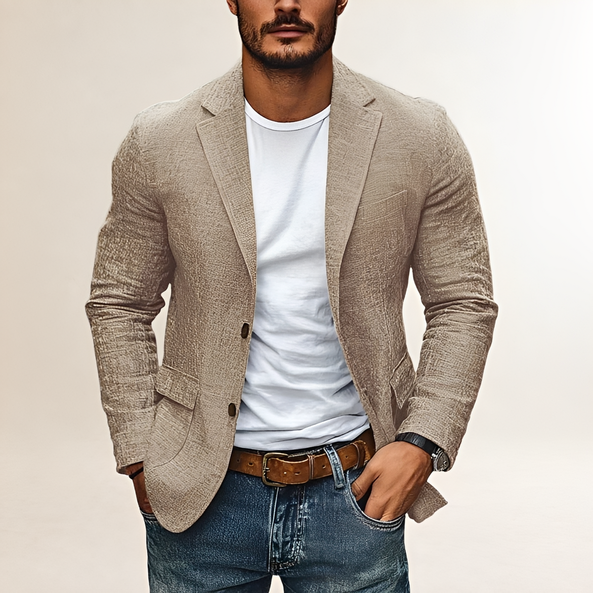 Men's Casual Notch Lapel Blazer - Single-Breasted, Slim Fit