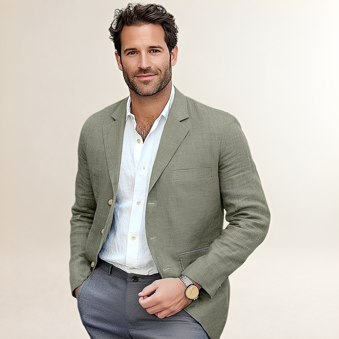 Men's Casual Single-Breasted Blazer, Notch Lapel, Two-Button, Patch Pockets, Tailored Fit