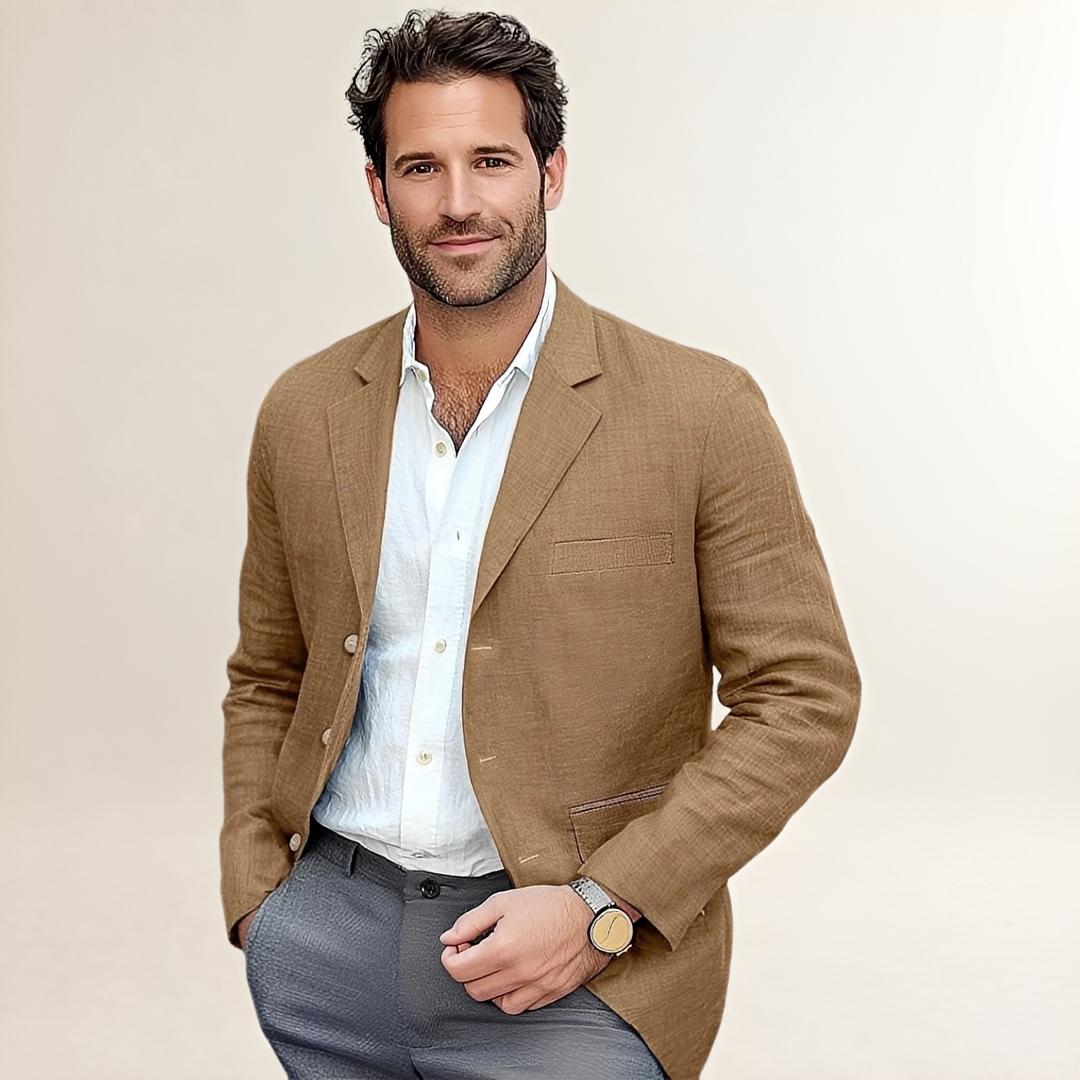 Men's Casual Single-Breasted Blazer, Notch Lapel, Two-Button, Patch Pockets, Tailored Fit