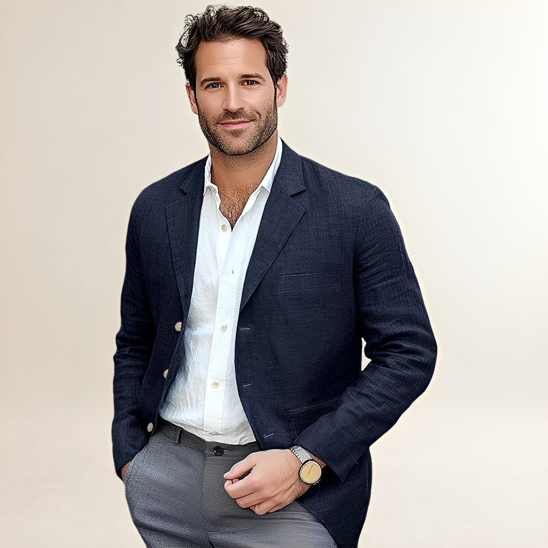 Men's Casual Single-Breasted Blazer, Notch Lapel, Two-Button, Patch Pockets, Tailored Fit