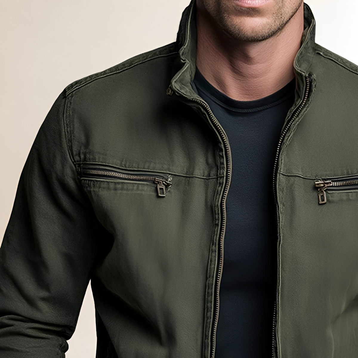 Men's Casual Zipper Lapel Jacket - Vintage Style with Multiple Pockets