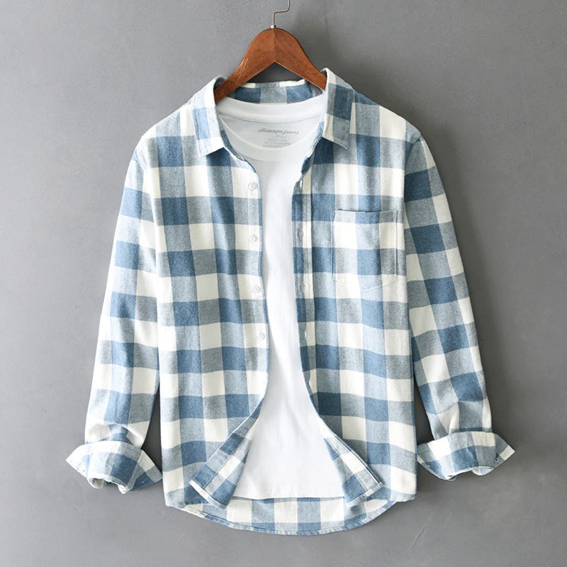 Men's Check Shirt with Button-Down Front and Chest Pocket - Regular Fit
