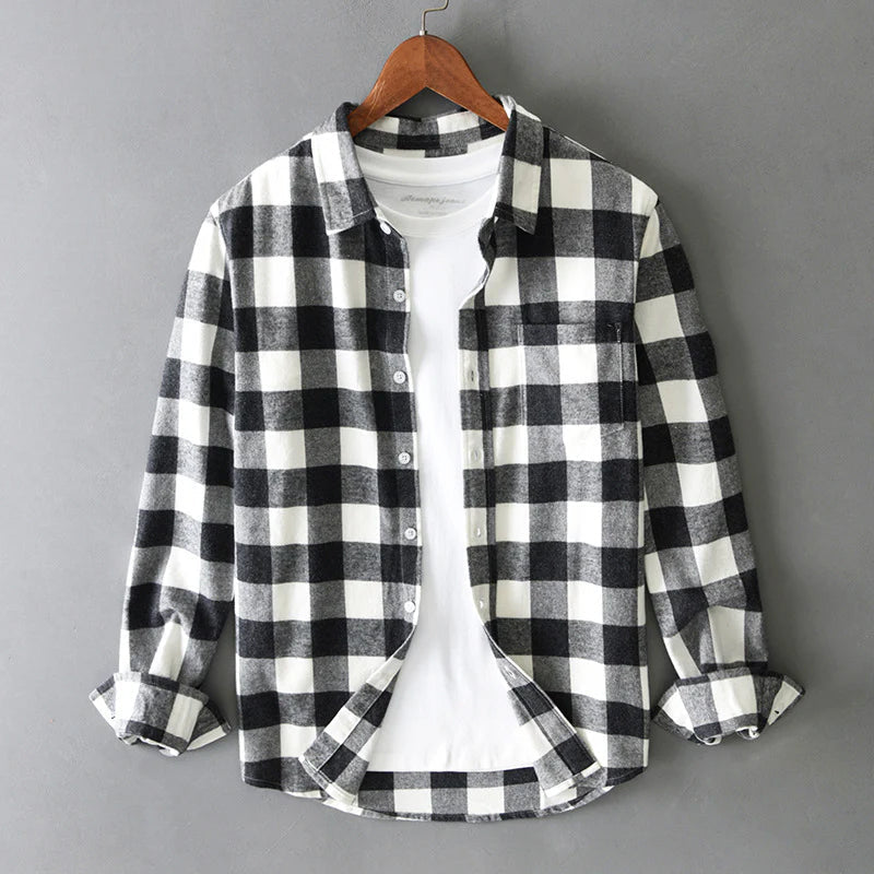 Men's Check Shirt with Button-Down Front and Chest Pocket - Regular Fit