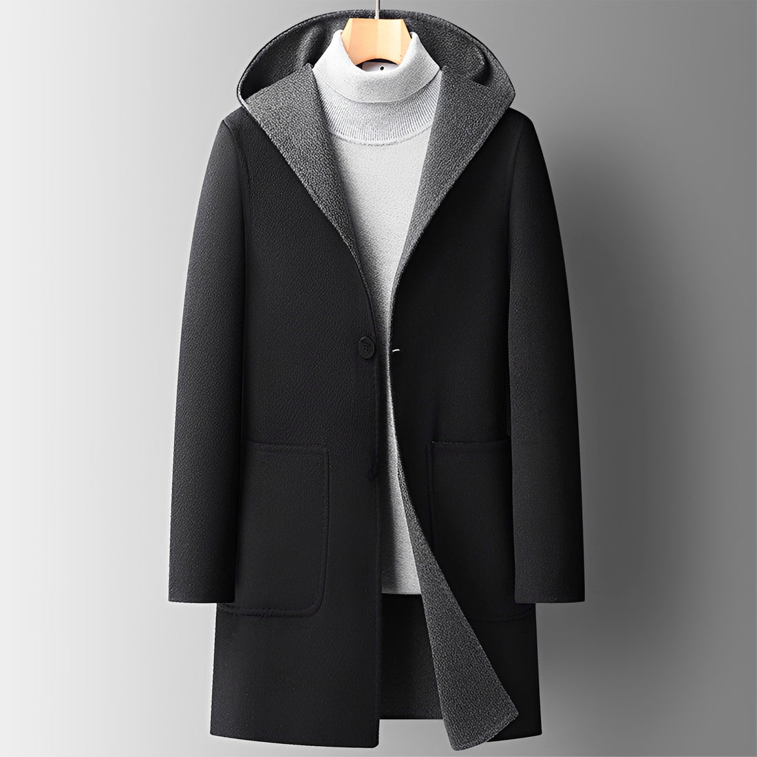 Men's Coat - Hooded, Button Closure, Side Pockets, Regular Fit