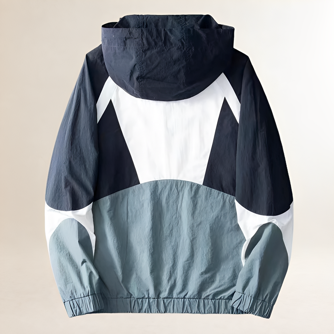 Men's Colorblock Rain Jacket with Adjustable Hood and Zip Pockets - Regular Fit
