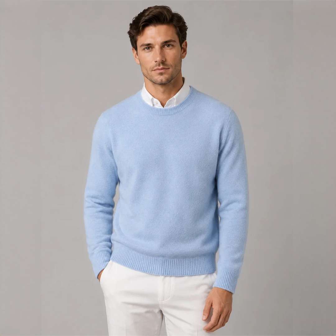 Men's Crew Neck Sweater, Long Sleeve, Regular Fit, Ribbed Collar & Hem