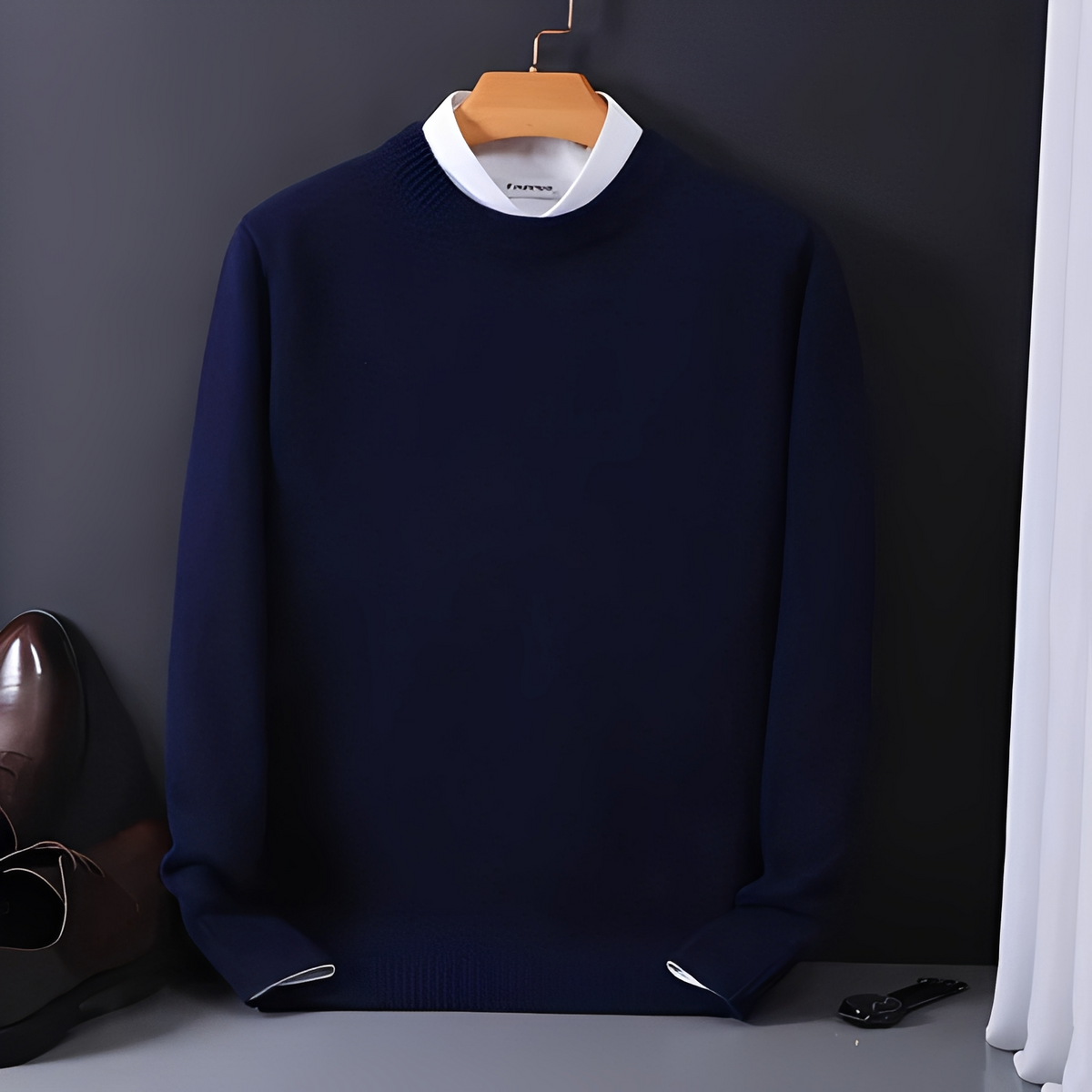 Men's Crew Neck Sweater, Long Sleeve, Regular Fit, Ribbed Collar & Hem