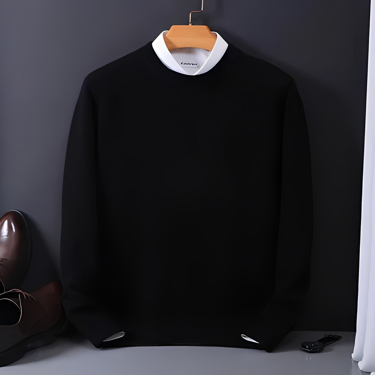 Men's Crew Neck Sweater, Long Sleeve, Regular Fit, Ribbed Collar & Hem