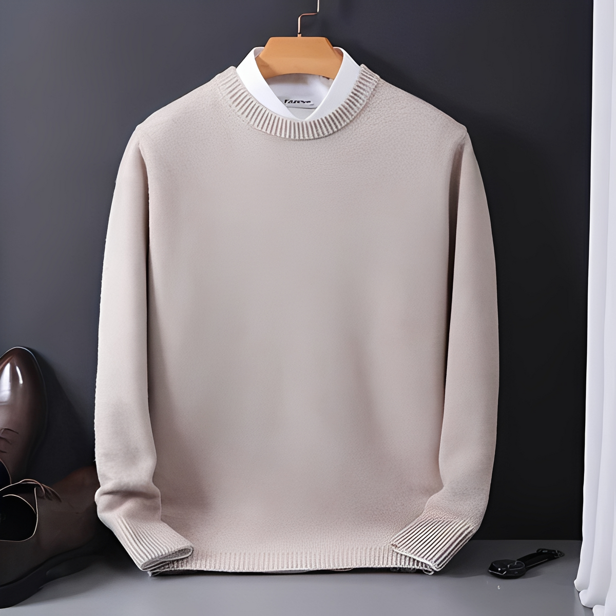 Men's Crew Neck Sweater, Long Sleeve, Regular Fit, Ribbed Collar & Hem