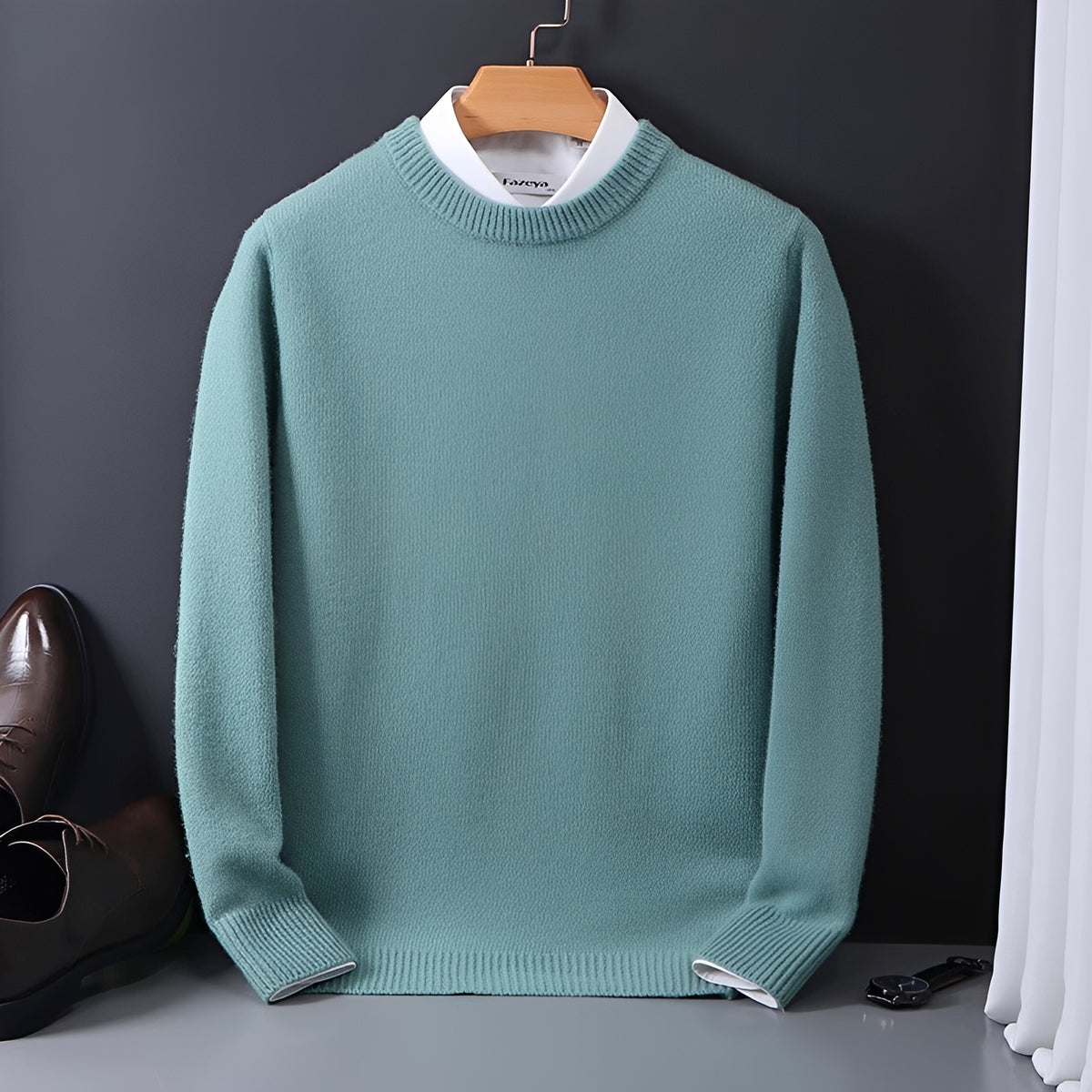 Men's Crew Neck Sweater, Long Sleeve, Regular Fit, Ribbed Collar & Hem