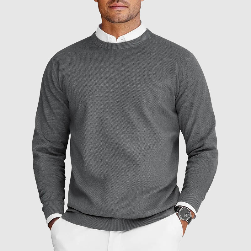 Men's Crew Neck Sweater with Textured Design and Classic Fit