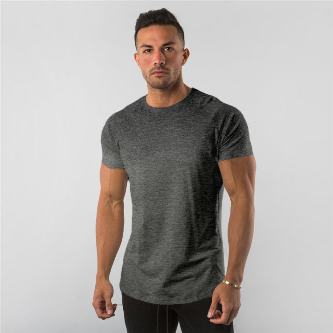 Men's Crew Neck T-Shirt Raglan Short Sleeve - Slim Fit Longline Curved Hem