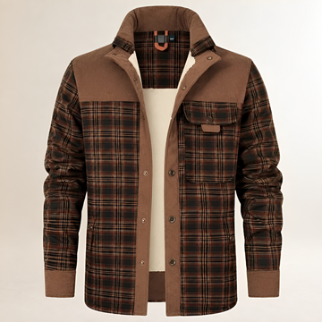 Men's Dapper Jacket Plaid Button-Front with Contrast Yoke, Chest Flap & Side Pockets, Regular Fit, Warm-Lined