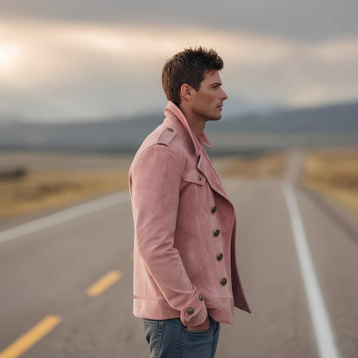 Men's Double-Breasted Peacoat Jacket with Epaulettes - Classic Fit