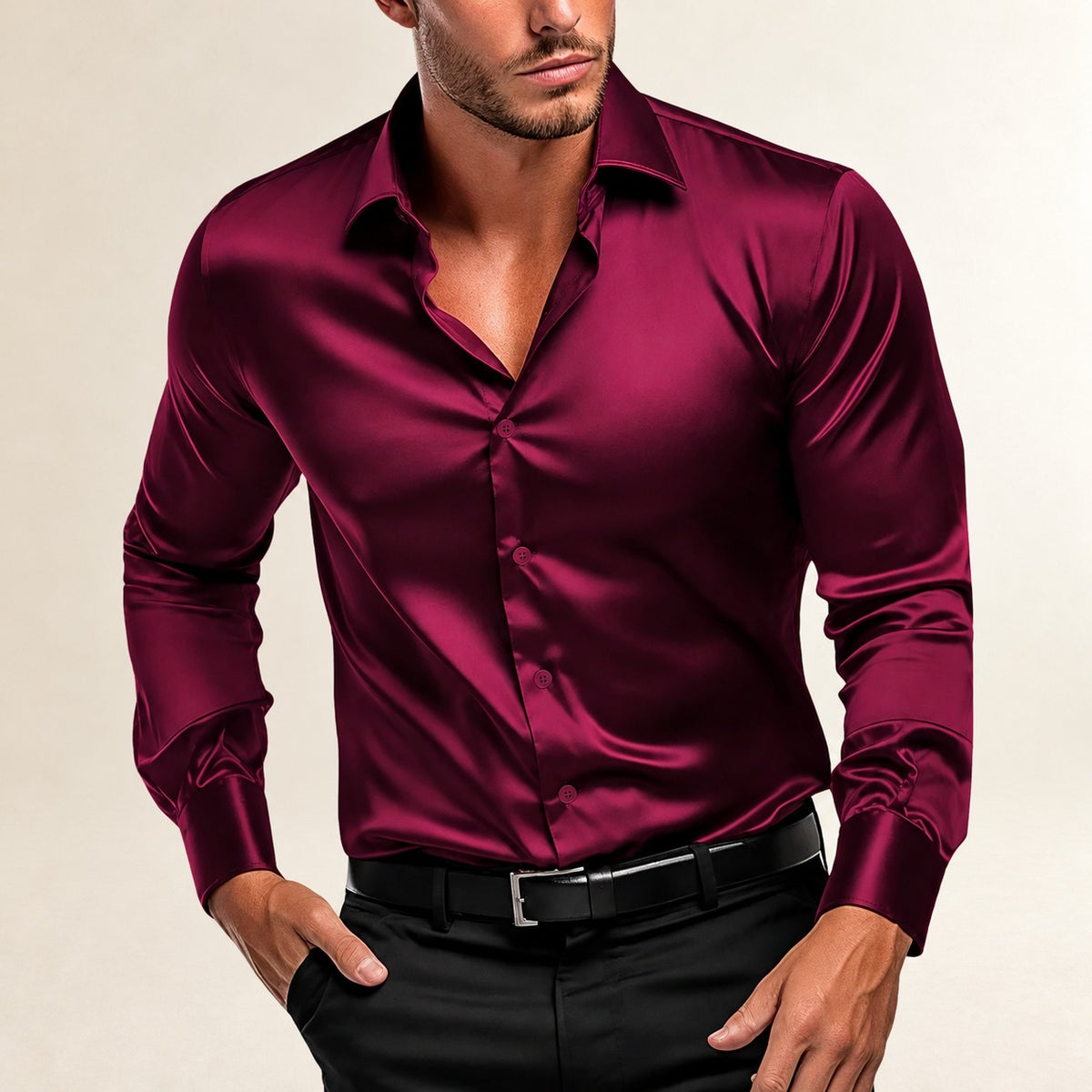 Men's Dress Shirt, Italian Collar, Long Sleeve Button-Front, Slim Fit