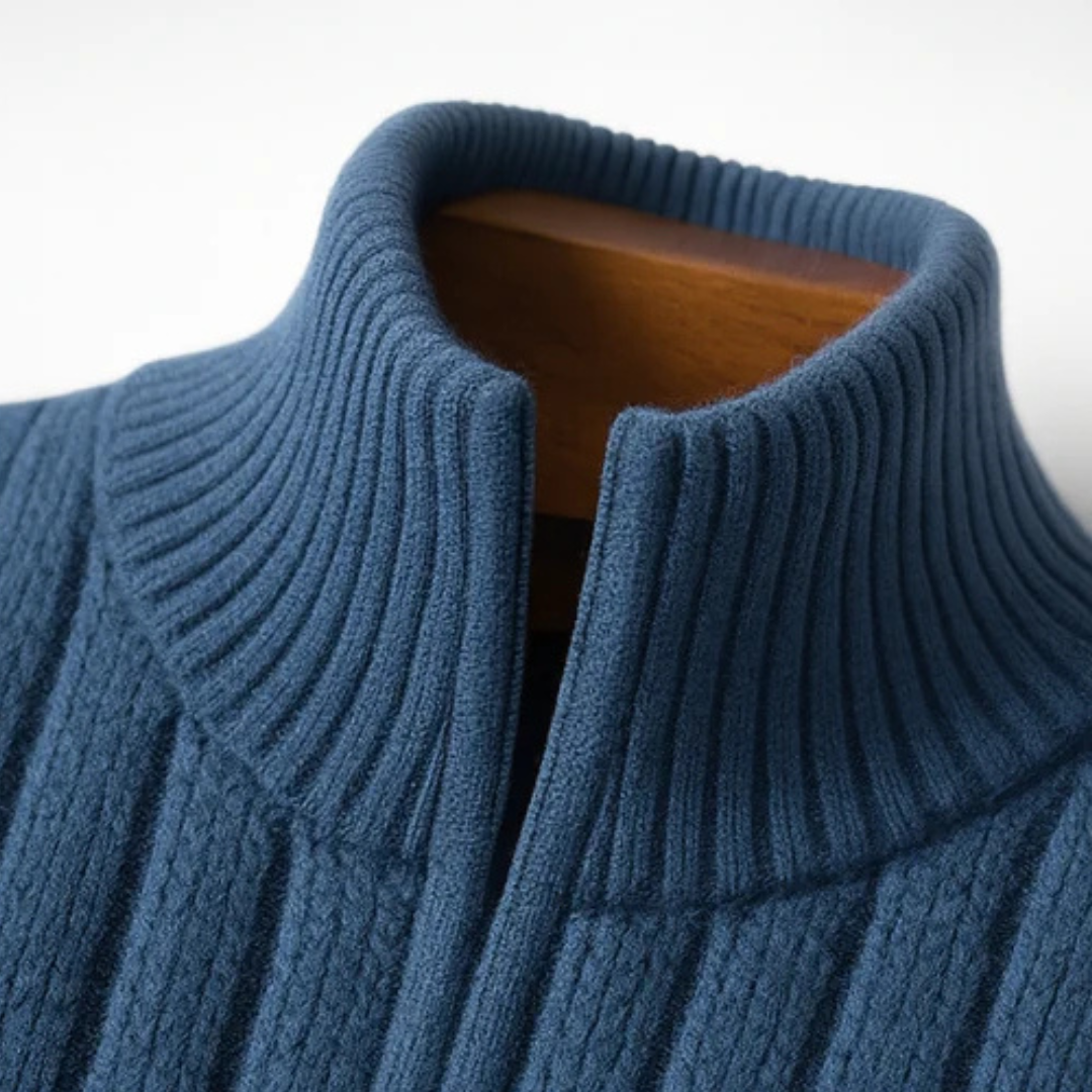 Men's Full-Zip Cardigan Stand Collar Ribbed Texture Slim Fit with Pockets