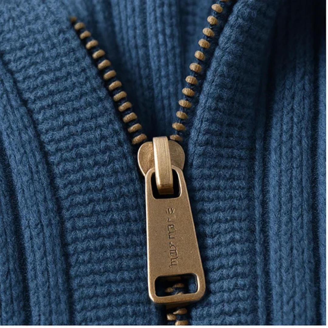 Men's Full-Zip Cardigan Stand Collar Ribbed Texture Slim Fit with Pockets