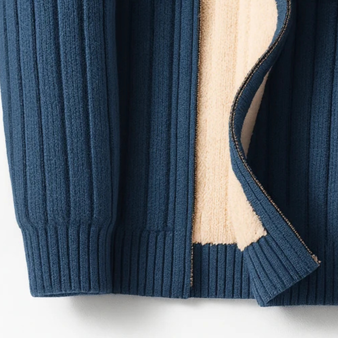 Men's Full-Zip Cardigan Stand Collar Ribbed Texture Slim Fit with Pockets