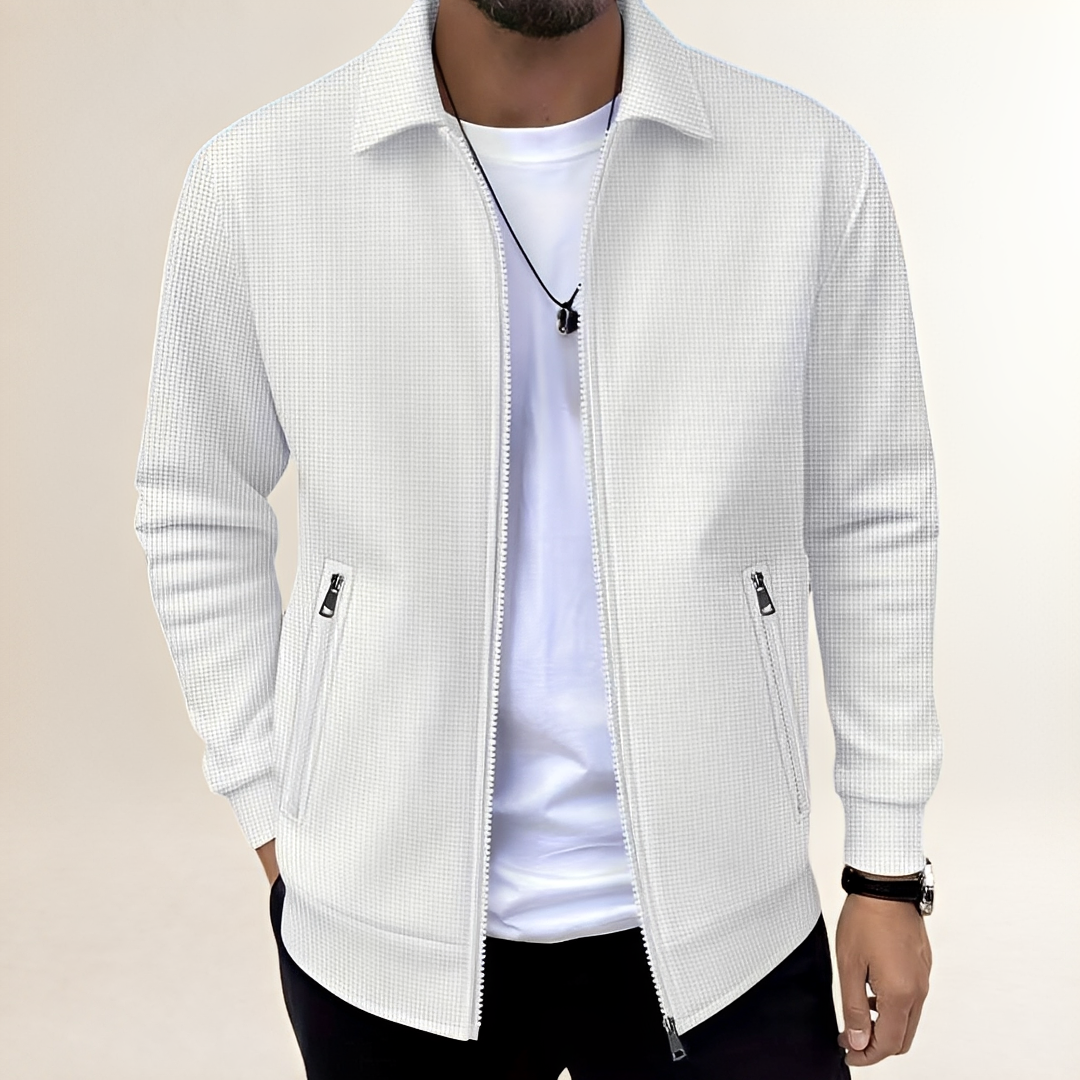 Men's Full-Zip Textured Jacket with Shirt Collar and Zippered Pockets, Athletic Fit