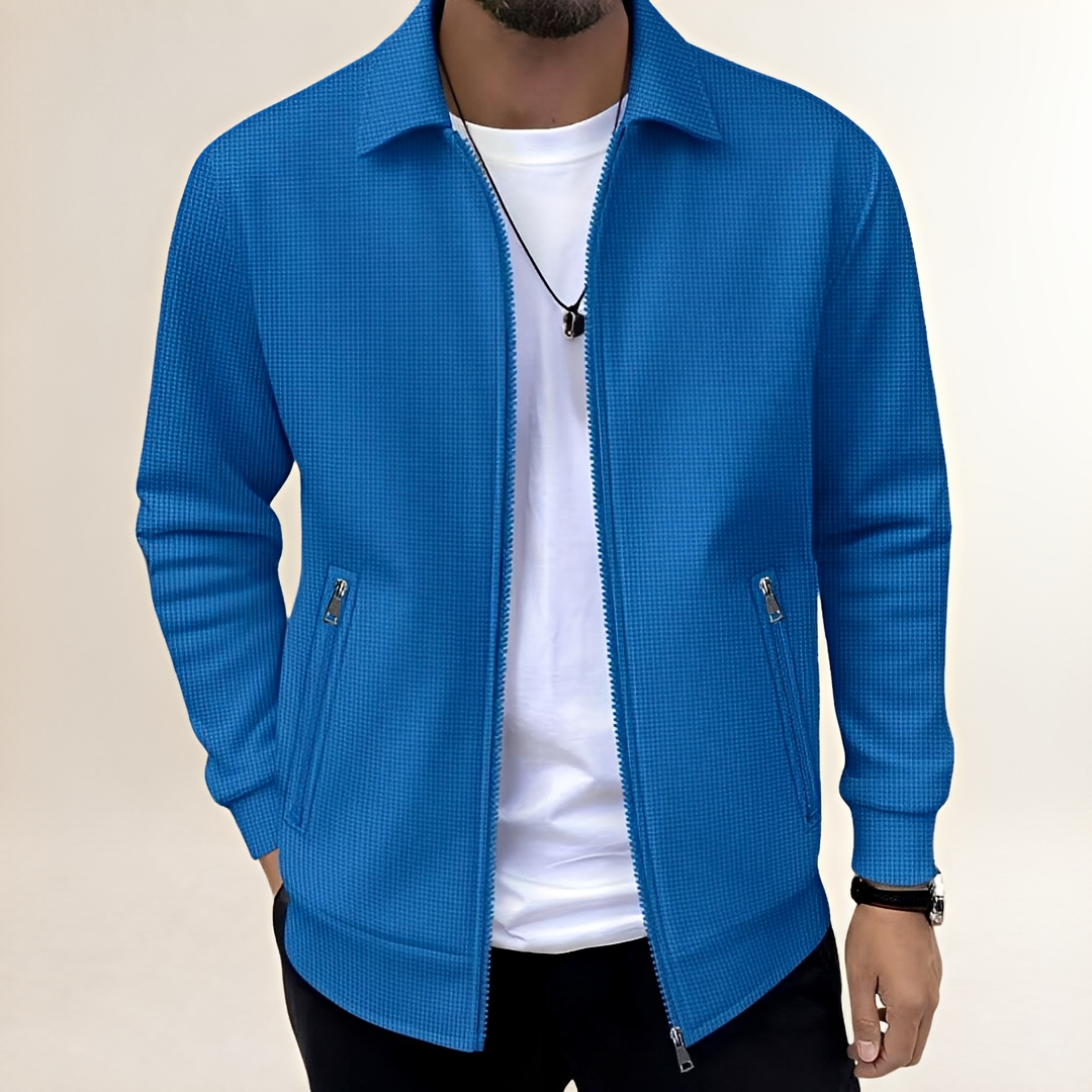 Men's Full-Zip Textured Jacket with Shirt Collar and Zippered Pockets, Athletic Fit