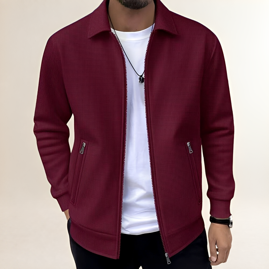Men's Full-Zip Textured Jacket with Shirt Collar and Zippered Pockets, Athletic Fit