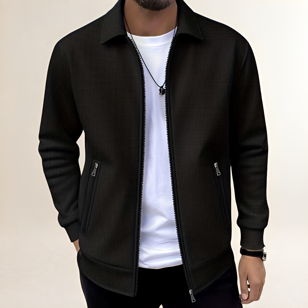 Men's Full-Zip Textured Jacket with Shirt Collar and Zippered Pockets, Athletic Fit