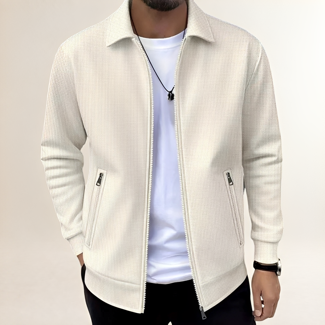 Men's Full-Zip Textured Jacket with Shirt Collar and Zippered Pockets, Athletic Fit