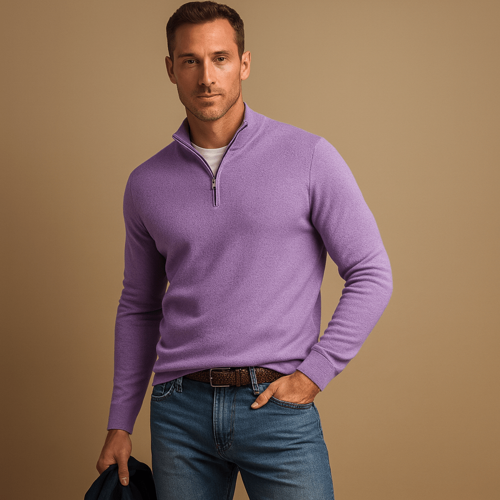Men's Half-Zip Mock-Neck Sweater, Long Sleeve Relaxed Fit