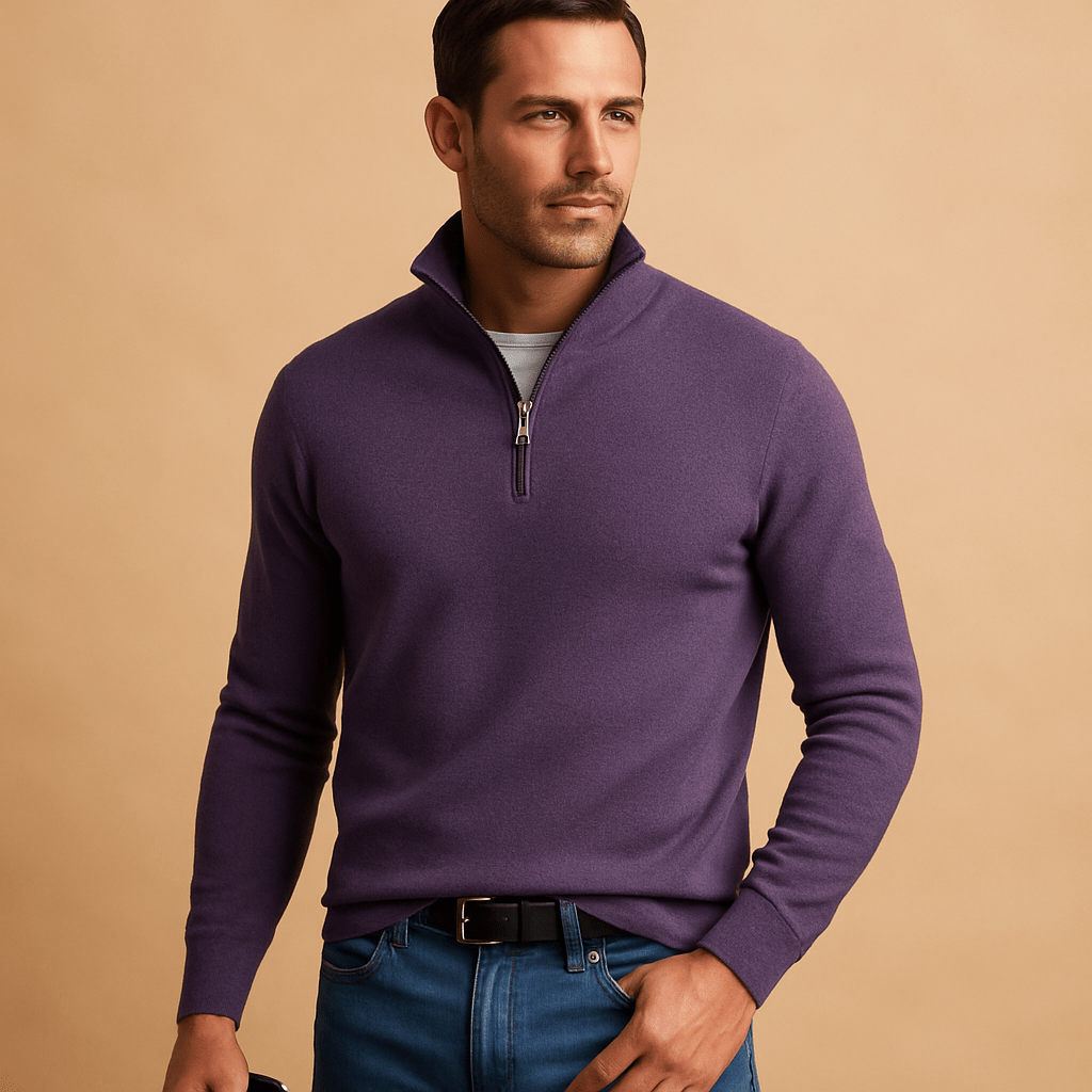 Men's Half-Zip Mock-Neck Sweater, Long Sleeve Relaxed Fit