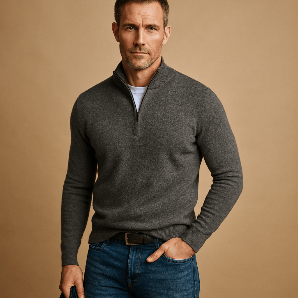 Men's Half-Zip Mock-Neck Sweater, Long Sleeve Relaxed Fit